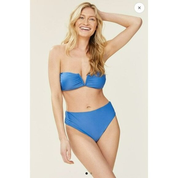 Andie Swim The Scala Blue Bikini Top Bandeau Strapless Size Large - Picture 1 of 7